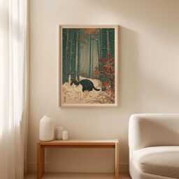 Cat Bamboo Forest Poster, Japanese Animal Print, Nature Wall Art - thumbnail 3