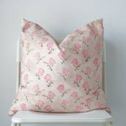 Block Print Pillow Cover Floral Batik, Boho Farmhouse Decor - thumbnail 2