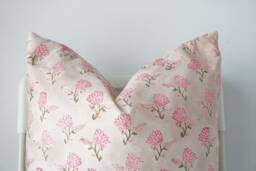 Block Print Pillow Cover Floral Batik, Boho Farmhouse Decor - thumbnail 1