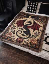 Gothic Dragon Woven Blanket - Dark Fantasy Throw For Bedroom Decor - thumbnail 1