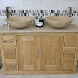 Solid Oak Bathroom Single Vanity Unit 123cm Wide With Travertine Top & Basin Set 02Btt25Tx2 - thumbnail 2