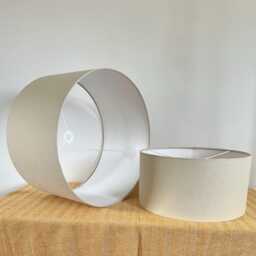Natural Linen Drum Lampshade Beige Textured Ceiling Light - thumbnail 2