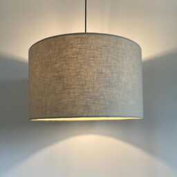 Natural Linen Drum Lampshade Beige Textured Ceiling Light - thumbnail 3