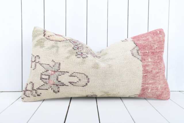 Vintage Turkish Kilim Lumbar Pillow Cover 12x24 Inch, Handmade - image 1
