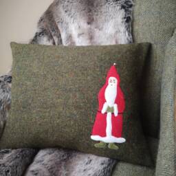 Harris Tweed Santa Embroidered Christmas Cushion Cover - thumbnail 2