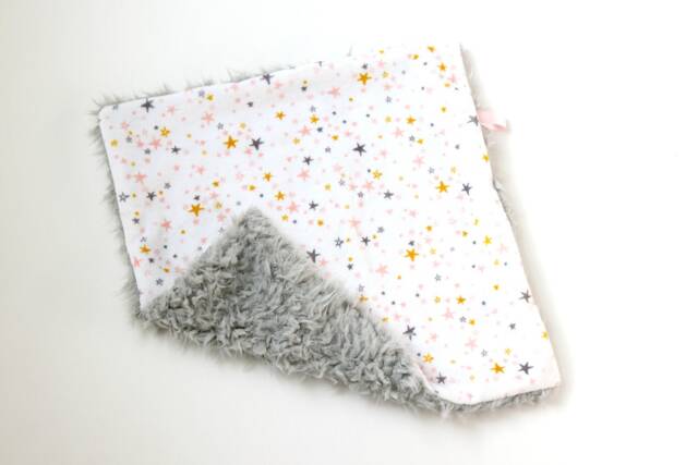 Dream Lovie. Security Blanket. Personalized Lovey. Faux Fur Pink Gray Gold Stars. Mini Baby Minky Shower Gift - image 1