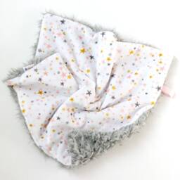 Dream Lovie. Security Blanket. Personalized Lovey. Faux Fur Pink Gray Gold Stars. Mini Baby Minky Shower Gift - thumbnail 2
