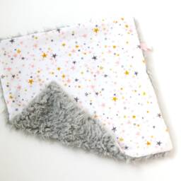 Dream Lovie. Security Blanket. Personalized Lovey. Faux Fur Pink Gray Gold Stars. Mini Baby Minky Shower Gift - thumbnail 3