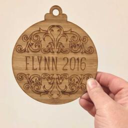 Personalised 2018 Christmas Decoration Bauble - Flourish Ornament Engraved Xmas Tree With Name & Year - Dec1604 Made in Australia
