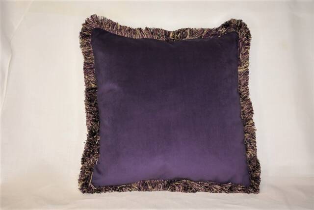Ultra Violet Purple Velvet Fringe Throw Pillow For Sofa Handmade