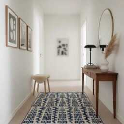 Handmade Scandinavian Kilim Rug, Blue & Ivory Swedish Marianne Ritcher Inspired Home Decor - thumbnail 4