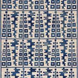 Handmade Scandinavian Kilim Rug, Blue & Ivory Swedish Marianne Ritcher Inspired Home Decor - thumbnail 2