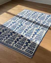 Handmade Scandinavian Kilim Rug, Blue & Ivory Swedish Marianne Ritcher Inspired Home Decor - thumbnail 1