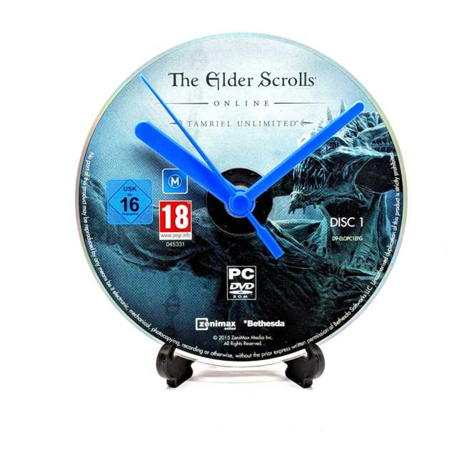 The Elder Scrolls Online Tamriel Unlimited Pc Upcycled Dvd Disc Clock Video Game Gift Idea - image 1