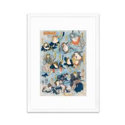 Japanese Art Frogs Print Poster Woodblock Ukiyo-E Framed Mounted Wall Utagawa Kuniyoshi Samurai Kabuki Toad Tattoo Cute Kawaii Calligraphy - thumbnail 3