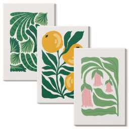 Canvas Set Of 3 - Minimalist Plant Patterns With Fruits & Leaves, Green Large Wall Art, Plants Flowers Hanging Piece - thumbnail 2