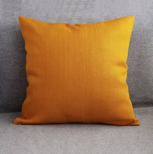Linen Pillow Covers 20x20 26x26, Modern Throw Cushion Case, Mustard 18x18 Or Outdoor Cover, Handmade Natural Home Decor - image 1