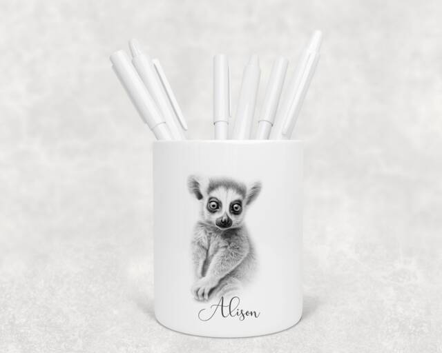 Personalised Pencil Drawing Sketched Lemur Pot, Ideal Gift, Birthday - image 1