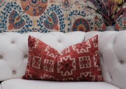 Lipstick Red Velvet Ikat Pillow Cover, Handwoven Silk Accent - thumbnail 1