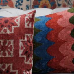 Lipstick Red Velvet Ikat Pillow Cover, Handwoven Silk Accent - thumbnail 3