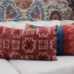 Lipstick Red Velvet Ikat Pillow Cover, Handwoven Silk Accent - thumbnail 2