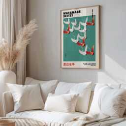 Watanabe Seitei, Flock Of Cranes, Japanese Wall Art, Poster, Japandi, Print, Teal Art - thumbnail 2