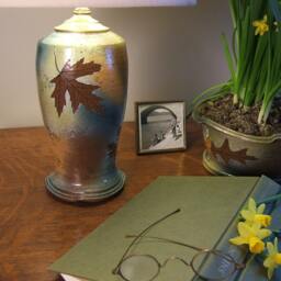 Table Lamp Handmade Green Ceramic With Shade in Leaf Glaze, Available By Order - thumbnail 2