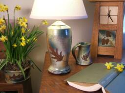 Table Lamp Handmade Green Ceramic With Shade in Leaf Glaze, Available By Order