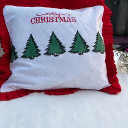 Handmade Christmas Pillow Cover Rustic Farmhouse Decor With Red Ruffle - thumbnail 2