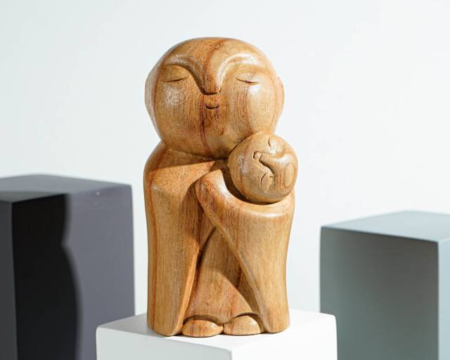 Mother & Son Jizo Statue, Buddha Sculpture, Wood Figurine, Wooden Jizo, Office Decor, Handcrafted Gift, Table Decoration, New Mom Gift - image 1