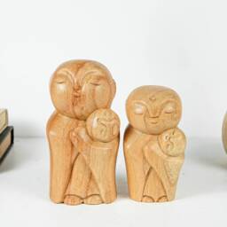 Mother & Son Jizo Statue, Buddha Sculpture, Wood Figurine, Wooden Jizo, Office Decor, Handcrafted Gift, Table Decoration, New Mom Gift - thumbnail 4