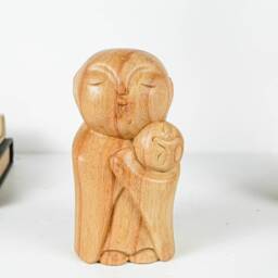 Mother & Son Jizo Statue, Buddha Sculpture, Wood Figurine, Wooden Jizo, Office Decor, Handcrafted Gift, Table Decoration, New Mom Gift - thumbnail 3
