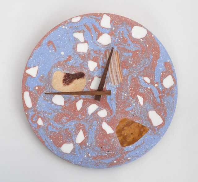 Terrazzo Wall Clock - Handmade Concrete Wooden Hands Unique Home Decor - image 1