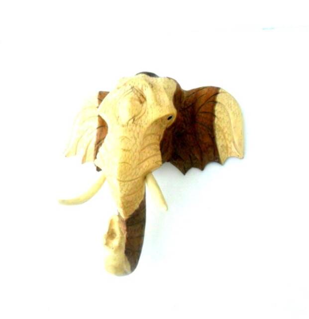 "Wood Carving Elephant Head Natural Teak Hand Carved Wooden Wall Hanging Handmade Art Home Decor/Gift 12""x12" - image 1