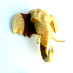 "Wood Carving Elephant Head Natural Teak Hand Carved Wooden Wall Hanging Handmade Art Home Decor/Gift 12""x12" - thumbnail 3