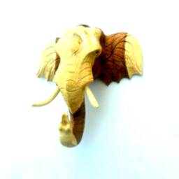 "Wood Carving Elephant Head Natural Teak Hand Carved Wooden Wall Hanging Handmade Art Home Decor/Gift 12""x12" - thumbnail 2