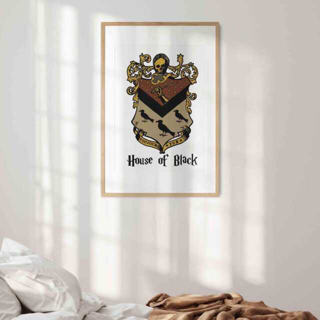 Noble House Of Black Wall Art - Custom Background Colour Gothic Crest Print Elegant Fantasy Poster Dark Movie Medieval Home Decor Gift - image 1