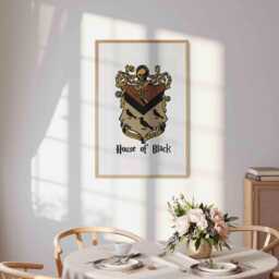 Noble House Of Black Wall Art - Custom Background Colour Gothic Crest Print Elegant Fantasy Poster Dark Movie Medieval Home Decor Gift - thumbnail 3