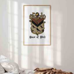 Noble House Of Black Wall Art - Custom Background Colour Gothic Crest Print Elegant Fantasy Poster Dark Movie Medieval Home Decor Gift