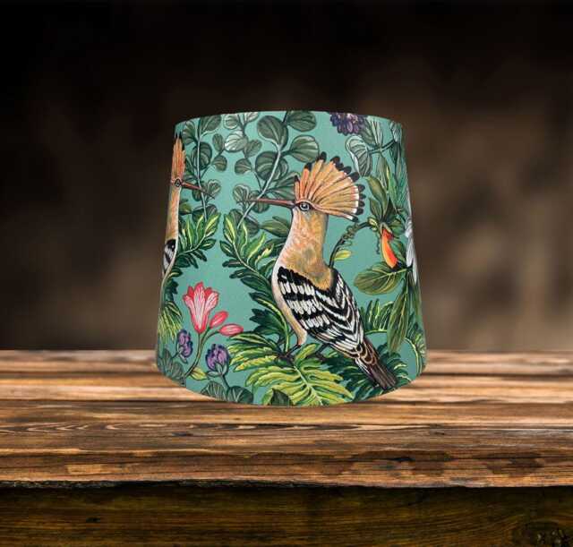 Tropical Bird Lampshade For Ceiling & Table Lamps - Green Botanical Drum Light Shade - image 1