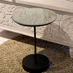 Epoxy Resin Coffee Table - Lavender & Silver Stones Handmade 33 X 43 cm Flower Unique Round Iron Frame Modern Natural Decoration - thumbnail 3