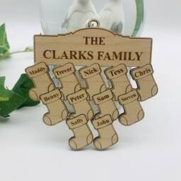 Personalised Family Tree Bauble Wooden Stocking Christmas Ornament, Grandparent Xmas