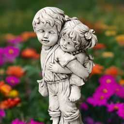 Stone Children Statue Concrete Girl & Boy Figurine Childhood Scene Figure Outdoor Kids Sculpture Cement Garden Decor Yard Lawn Ornament - thumbnail 3