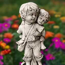 Stone Children Statue Concrete Girl & Boy Figurine Childhood Scene Figure Outdoor Kids Sculpture Cement Garden Decor Yard Lawn Ornament - thumbnail 4