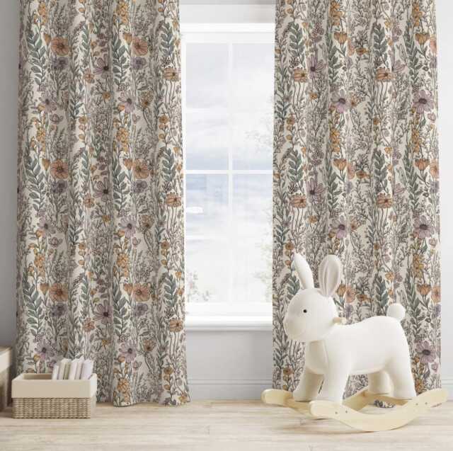 Wild Flower Nursery Curtains, Blackout Or Non Blackout, Curtains With Eyelets, Pencil Pleat Rod Pocket, Floral Home Decor - image 1