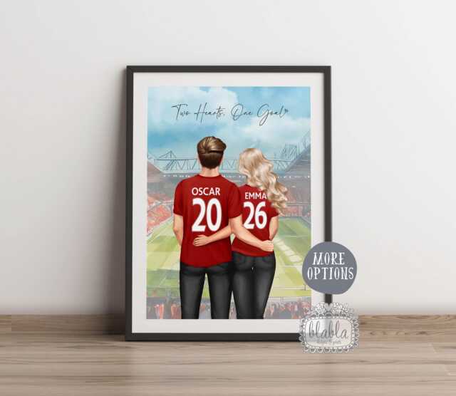 Personalised Football Couple Poster, Custom Gift, Lover Sports Valentine Portrait - image 1