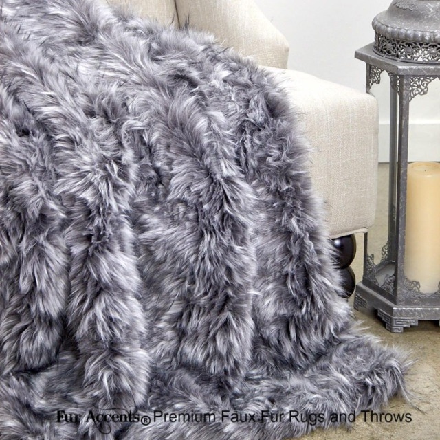 Luxury Faux Fur Throw Blanket, Gray Lynx, Minky Cuddle Lining - image 1