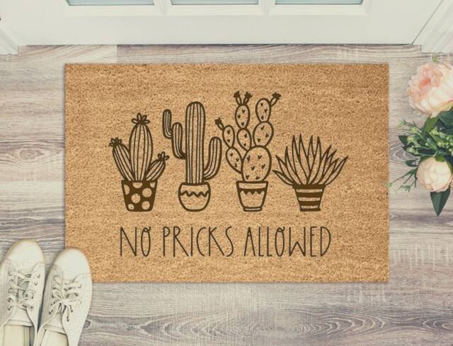 Funny Door Mat - No Pricks Allowed Brown Coir Doormat New Home House Mats Plant Lovers Cactus Succulent Plants Gifts Housewarming - image 1