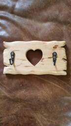 Solid Oak Wooden Key Holder .rustic With Heart Cut Out - thumbnail 3
