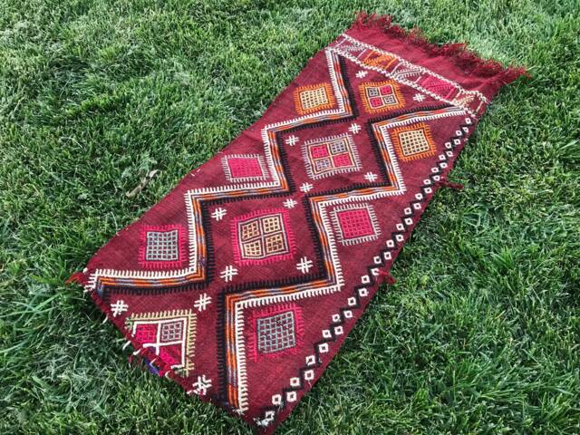 Organic Kilim, Rugs For Gift, Turkey Red Car Mat Turkish Vintage Rug 1, 3x2, 7 Ft Small - image 1